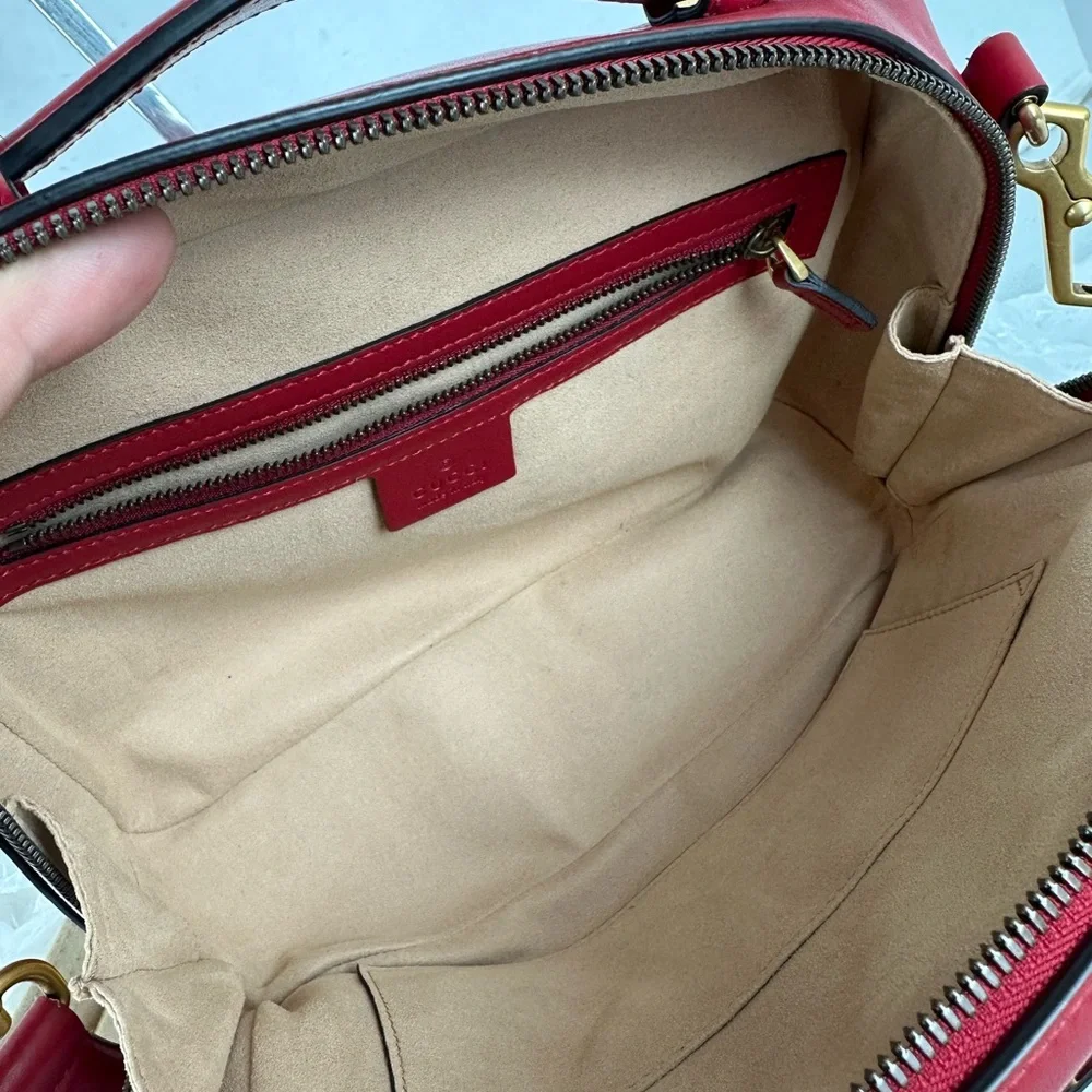 Gucci Red Quilted GG Marmont Crossbody Bag,  Leather And Guitar Straps
